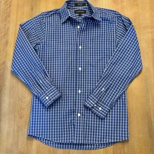 🌿 3 For $12 Nordstrom Boys Blue & White Windowpane Collared Shirt, Size 12